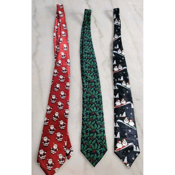 Set Three Greetings Ties Holiday Season, Set Of 3 Vintage Christmas Ties - Picture 1 of 8